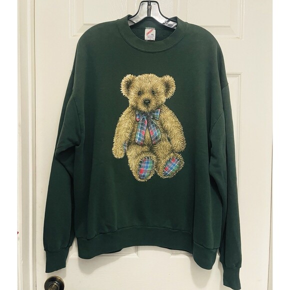 Jerzees Tops - Vintage Teddy Bear Crew Neck Sweatshirt Jerzees - Dark Forest Green - Women’s XL